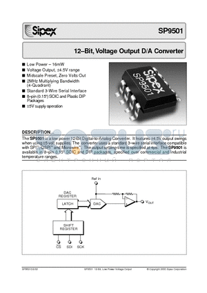 SP9501AS datasheet - 12-Bit, Voltage Output D/A Converter