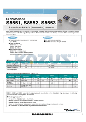 S8551 datasheet - Photodiodes for VUV (Vacuum UV) detection