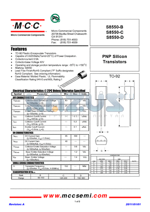 S8550-B datasheet - PNP Silicon Transistors