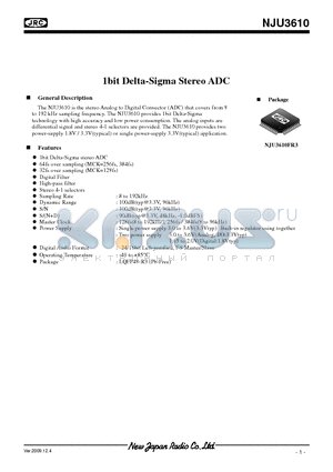 NJU3610FR3 datasheet - 1bit Delta-Sigma Stereo ADC