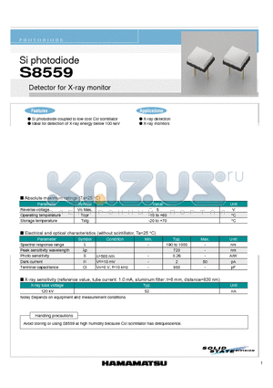 S8559 datasheet - Si photodiode Detector for X-ray monitor