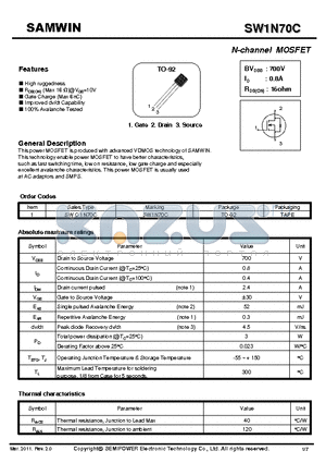 SW1N70C datasheet - N-channel MOSFET