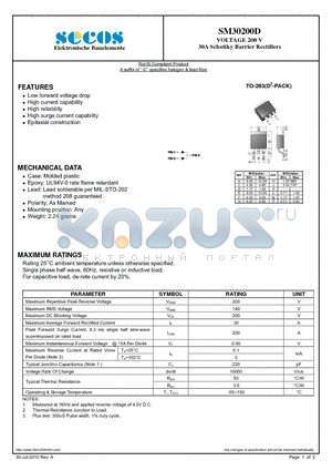 SM30200D datasheet - 30A Schottky Barrier Rectifiers