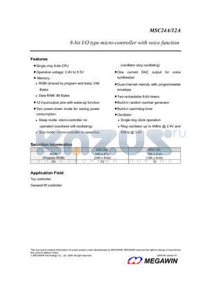 MSC12A datasheet - 8-bit I/O type micro-controller with voice function