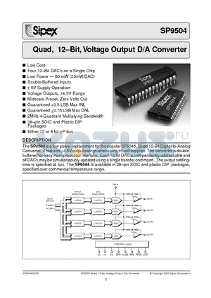 SP9504 datasheet - Quad, 12-Bit, Voltage Output D/A Converter