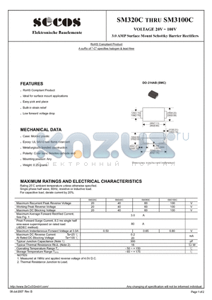 SM3100C datasheet - 3.0 AMP Surface Mount Schottky Barrier Rectifiers