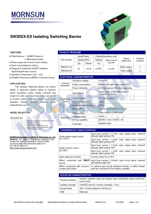 SW2001-EX datasheet - SW20XX-EX Isolating Switching Barrier