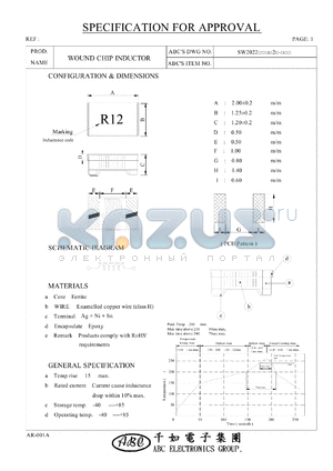 SW2022100K2 datasheet - WOUND CHIP INDUCTOR