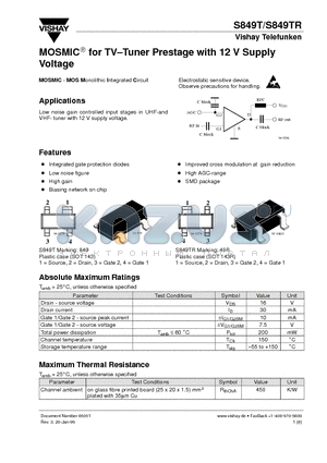 S849T datasheet - MOSMIC for TV-Tuner Prestage with 12 V Supply Voltage