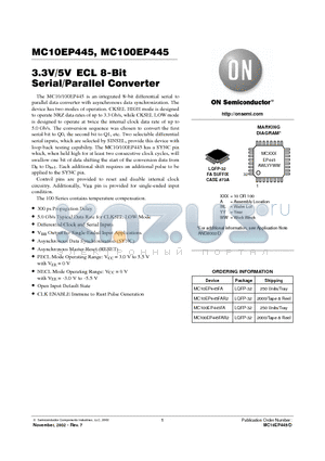 MC100EP445 datasheet - 3.3V/5V ECL 8-Bit Serial/Parallel Converter