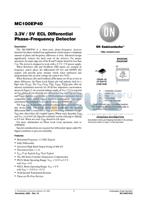 MC100EP40DT datasheet - 3.3V / 5V ECL Differential Phase−Frequency Detector