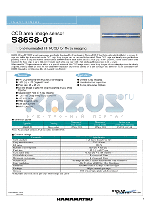 S8658-01 datasheet - Front-illuminated FFT-CCD for X-ray imaging