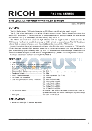 R1218N032A datasheet - Step-up DC/DC converter for White LED Backlight