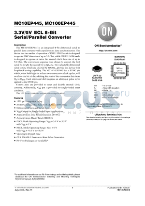 MC100EP445FAR2 datasheet - 3.3V/5V ECL 8−Bit Serial/Parallel Converter