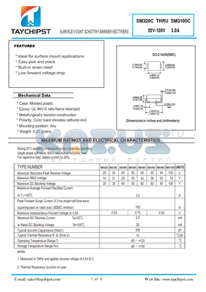 SM3100C datasheet - SURFACE MOUNT SCHOTTKY BARRIER RECTIFIERS