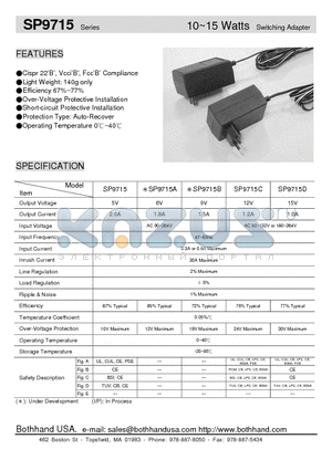 SP9715 datasheet - 10~15 Watts Switching Adapter