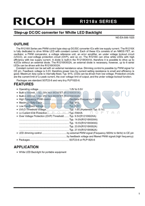 R1218XXX2A datasheet - Step-up DC/DC converter for Whilte LED Backlight
