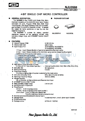 NJU3505 datasheet - 4-BIT SINGLE CHIP MICRO CONTROLLER