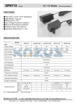 SP9715C datasheet - 10~15 Watts Switching Adapter