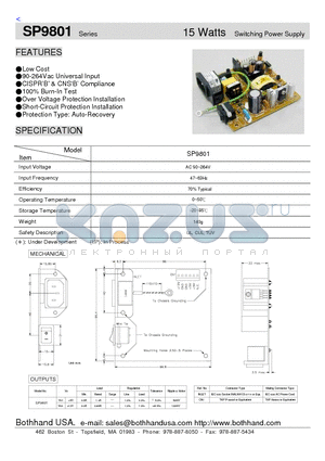 SP9801 datasheet - 15 Watts Switching Power Supply