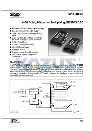 SP9840 datasheet - 8-Bit Octal, 4-Quadrant Multiplying, BiCMOS DAC