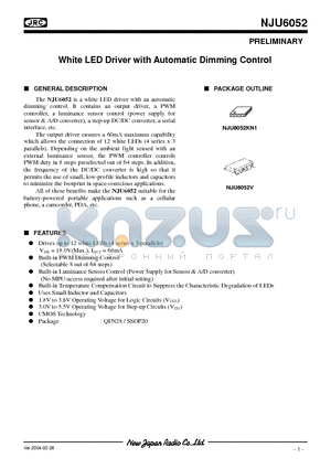 NJU6052KN1 datasheet - White LED Driver with Automatic Dimming Control