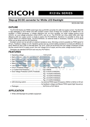 R1218X datasheet - Step-up DC/DC converter for Whilte LED Backlight