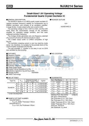 NJU6214AW-L datasheet - Small-Sized 1.8V Operating Voltage Fundamental Quartz Crystal Oscillator IC