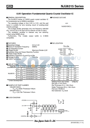 NJU6315 datasheet - 0.9V Operation Fundamental Quartz Crystal Oscillator IC