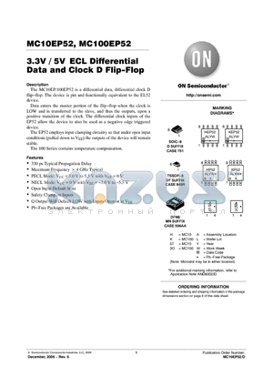 MC100EP52DT datasheet - 3.3V / 5V ECL Differential Data and Clock D Flip−Flop