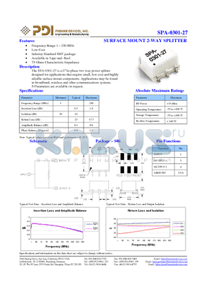 SPA-0301-27 datasheet - SURFACE MOUNT 2-WAY SPLITTER