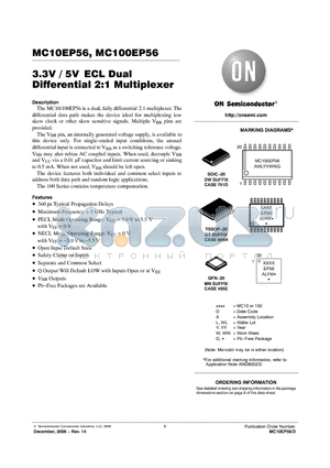 MC100EP56DTR2G datasheet - 3.3V / 5V ECL Dual Differential 2:1 Multiplexer