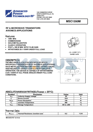 MSC1350M datasheet - RF & MICROWAVE TRANSISTORS AVIONICS APPLICATIONS