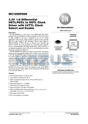 MC100EP809 datasheet - 3.3V 1:9 Differential HSTL/PECL to HSTL Clock Driver with LVTTL Clock Select and Enable