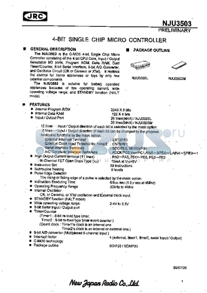 NJU3503 datasheet - 4-BIT SINGLE CHIP MICRO CONTROLLER