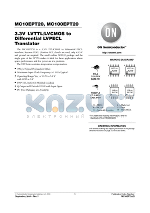 MC100EPT20DTR2 datasheet - 3.3V LVTTL/LVCMOS to Differential LVPECL Translator