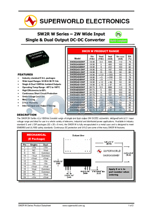 SW2R24S03WF datasheet - 2W Wide Input Single & Dual Output DC-DC Converter