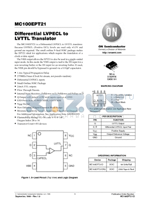 MC100EPT21 datasheet - Differential LVPECL to LVTTL Translator