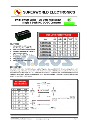 SW2R48D03UWSMF datasheet - 2W Ultra-Wide Input Single & Dual SMD DC-DC Converter