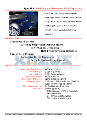 SPA121M06R datasheet - Solid Polymer Aluminum SMT Capacitors