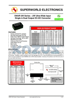 SW2R48D05UWF datasheet - 2W Ultra-Wide Input Single & Dual Output DC-DC Converter