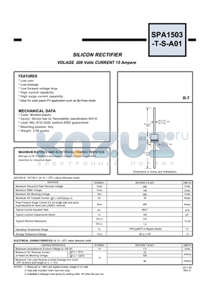 SPA1503-T-S-A01 datasheet - SILICON RECTIFIER VOLAGE 200 Volts CURRENT 15 Ampere