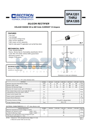 SPA1202 datasheet - SILICON RECTIFIER VOLAGE RANGE 50 to 600 Volts CURRENT 12 Ampere