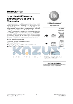 MC100EPT23DTG datasheet - Dual Differential LVPECL to LVTTL Translator