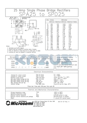 SPA25_07 datasheet - 25 Amp Single Phase Bridge Rectifiers