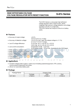 S87X datasheet - HIGH WITHSTAND-VOLTAGE VOLTAGE REGULATOR WITH RESET FUNCTION