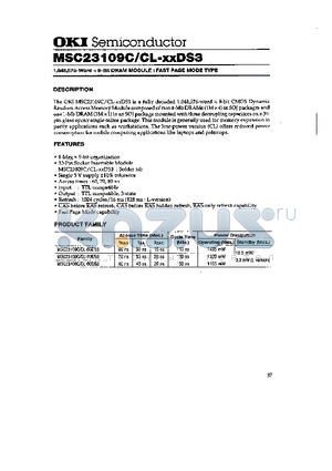 MSC23109C datasheet - 1,048,576-word x 9-Bit DRAM MODULE:FAST PAGE MODE TYPE