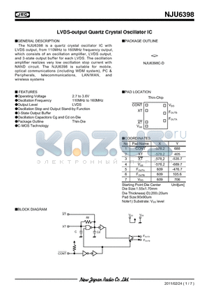 NJU6398 datasheet - LVDS-output Quartz Crystal Oscillator IC