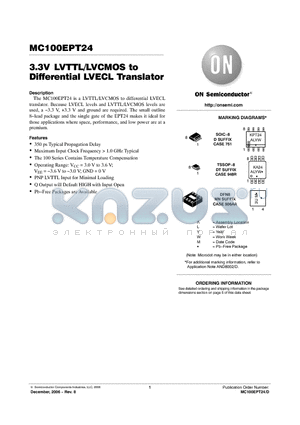 MC100EPT24DTR2G datasheet - 3.3V LVTTL/LVCMOS to Differential LVECL Translator