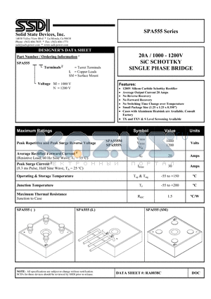 SPA555N datasheet - 20A / 1000 - 1200V SiC SCHOTTKY SINGLE PHASE BRIDGE